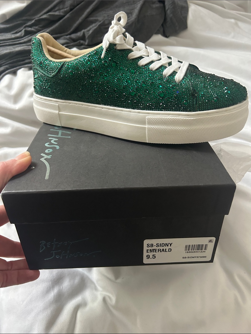 Betsey Johnson Emerald Green Glitter Platform Sneakers with White Soles